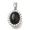 Brass Micro Pave Cubic Zirconia and Glass Pendants, Oval with Cabochon Charms, with Jump Ring, Platinum, 14.5x10.5x7mm, Hole: 3.5x4mm