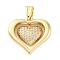 Brass Micro Pave Clear Cubic Zirconia Pendants, Cadmium Free & Lead Free, Heart, Real 16K Gold Plated, 28.5x30x6.5mm, Hole: 5.5x7.5mm