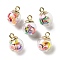 Glass Pendants, Round, with CCB and Handmade Polymer Clay, Flower, 21.5x16mm, Hole: 2.5mm