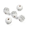 Spray Painted Wood European Beads, Large Hole Beads, Round with Word EGGS, White, 15.5~16mm, Hole: 4mm