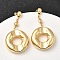 304 Stainless Steel Flat Round Dangle Stud Earrings, Golden, 60.5x31mm