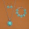 Alloy with Synthetic Turquoise Pendant Necklaces & Link Bracelets & Dangle Earring Sets, Antique Silver, Flat Round, Turquoise, 490mm