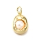 Brass Pave Natural Pearl Oval Charms, with Jump Rings, Lead Free & Cadmium Free, Rack Plating, Long-Lasting Plated, Floral White, Real 18K Gold Plated, 14x10x5mm, Hole: 3.4mm