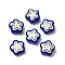 Handmade Glass Enamel Beads, Hand Drawn Beads, Flower, Dark Blue, 11.5x12~12.5x6.5mm, Hole: 1.2mm