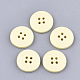 塗りの木製のボタン  4穴  フラットラウンド  淡黄色  20x4mm  穴：2mm WOOD-Q040-001H-1