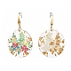 Transparent Epoxy Resin Flat Round with 3D Printed Flower Pattern Dangle Earrings EJEW-JE04580-4
