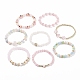 8 pièces 8 styles mixtes pierres précieuses & coquillages perle & oeil de chat ensemble de bracelets extensibles BJEW-JB08782-4