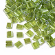 2ホールガラスシードビーズ  透明色光沢  長方形  黄緑  5x4.5~5.5x2~2.5mm  穴：0.5~0.8mm SEED-S023-36C-03-1