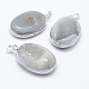 Oval Brass Natural Crystal Agate Pendants G-A136-B09S-1