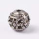 Round with Flower Tibetan Style Alloy Hollow Beads X-TIBEB-AD-45909-AS-1