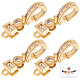 Beebeecraft 6Pcs/Box Fold Over Clasps 18K Gold Plated Brass Extender Clasp Closure End Caps Cubic Zirconia Interchangeable Bail Clasp for Bracelet Necklace Jewelry Extender ZIRC-BBC0001-26-1