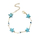 Set di 3 braccialetti con catena a maglie sintetiche per malocchio in vetro a 3 colori e stelle marine turchesi BJEW-TA00428-3
