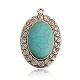 Vintage Antique Silver Tone Alloy Synthetic Turquoise Oval Pendants PALLOY-J501-01AS-1