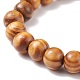 Stretch-Armband mit runden Perlen aus Naturholz BJEW-JB08214-4