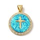 Rack Plating Brass Micro Pave Cubic Zirconia with Synthetic Opal Pendants KK-D088-06G-2