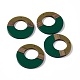 不透明な樹脂とクルミ材のペンダント  リングチャーム  濃い緑  38x3.5mm  穴：2mm RESI-M027-03F-3