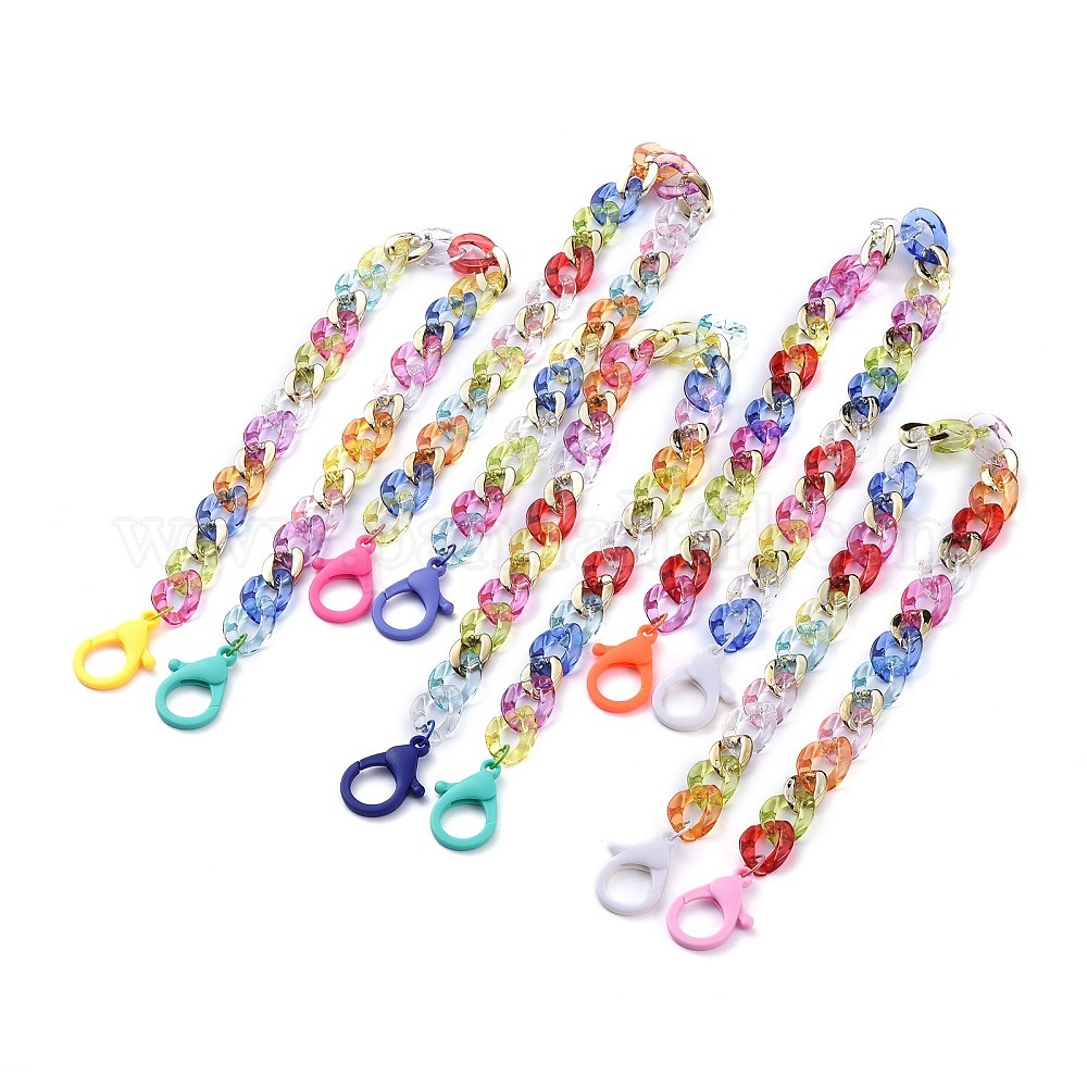 Ornaland 5 Strand Acrylic Cable Chains - Multi Color Flat Oval Chains For Jewelry Making | Handbag Strap & Glasses Lanyard
