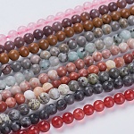 Natural Mixed Gemstone and Dyed Jade Beads Strands, Round, Mixed Color, 6mm, Hole: 1mm, about 60~65pcs/strand, 15.5 inch