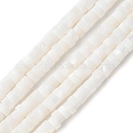 Hebras naturales de cuentas de concha de agua dulce, disco, abalorios heishi, blanco, 4x2mm, agujero: 0.9 mm, aproximamente 146~148 pcs / cadena, 15.55~15.75 pulgada (39.5~40 cm)