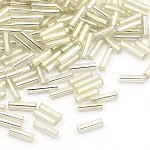 Glass Bugle Beads, Silver Lined, Floral White, 6~8x1.8mm, Hole: 0.6mm, 10000pcs/pound