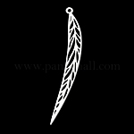 201 Stainless Steel Pendants, Laser Cut, Leaf, Stainless Steel Color, 49.5x8x1mm, Hole: 1.4mm
