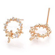 Brass Micro Pave Clear Cubic Zirconia Stud Earring Findings KK-T054-51G-NF