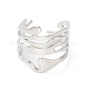 304 Stainless Steel Twist Wave Open Cuff Ring for Women RJEW-K245-30P