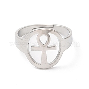304 Stainless Steel Hollow Ankh Corss Adjustable Ring for Women RJEW-K245-39P