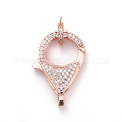 Micro latón allanan circonio cúbico broches pinza de langosta, con cuentas de fianza/anillas de tubo, Claro, oro rosa, Cierre: 27x17x5 mm, agujero: 3 mm, fianzas de tubo: 10x8x2 mm, agujero: 1 mm