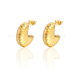 Boucles d'oreilles à tige en acier inoxydable 304, boucles d'oreilles demi-créoles, forme de coquille spirale, véritable 18k plaqué or, 18x6mm