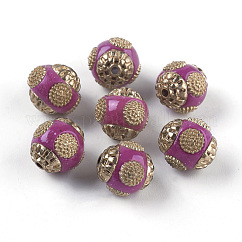 Abalorios de indonesia hecho a mano, con fornituras de metal, redondo, púrpura, 12x12mm, agujero: 1.5 mm