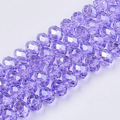 Cuentas de vidrio de hornear pintada, lustre de la perla chapado, facetados, rerondana plana, lila, 4x3.5mm, agujero: 1 mm, aproximamente 105~110 pcs / cadena, 38~39 cm