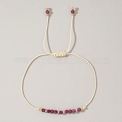 Geflochtene Perlenarmbänder aus natürlichem Geburtsstein für Frauen, Rubin, mit Messing-Perlen, Innendurchmesser: 11 Zoll (28 cm)
