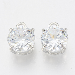 Breloques en alliage avec zircone cubique, plat rond, platine, 13x10x7.5mm, Trou: 2mm