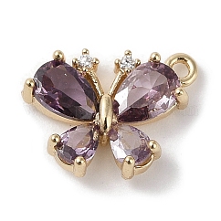 Messing Mikro ebnen Zirkonia Charme, Cadmiumfrei und Nickel frei und Bleifrei, echtes 18k vergoldet, Schmetterling, lila, 13x11x3.5 mm, Bohrung: 1.2 mm