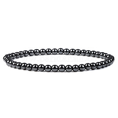 Pulsera de cuentas de hematita sintética redondas de 4 mm para hombre, Pulseras elásticas simples y versátiles, de estilo retro europeo y americano, 7.48 pulgada (19 cm)