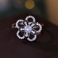 Двухслойное серебряное кольцо с цветком и микропаве из циркония для женщин HD2075-2