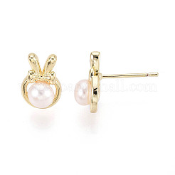 Серьги-гвоздики из латуни и натурального жемчуга&nbsp;PEAR-N020-WX05