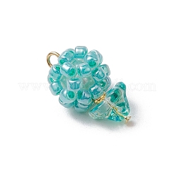 ガラスシードビーズペンダント  丸カン付き  花  ミディアムターコイズ  20x12mm  穴：3mm&nbsp;PALLOY-MZ00593-06