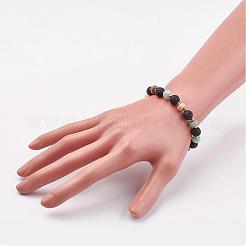 Эластичные браслеты из натурального амазонита и вулканического камня BJEW-JB03071-05