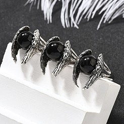 Bagues ajustables en obsidienne naturelle&nbsp;RJEW-K241-04AS-09