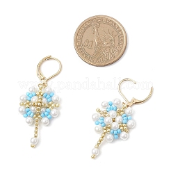 Boucles d'oreilles à levier en acier inoxydable 304 avec fleur et croix et graines de verre&nbsp;EJEW-MZ00507-04