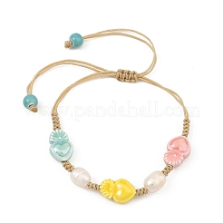 Armbänder aus glasierten Porzellanperlen und geflochtenen Perlen aus natürlichen Süßwasserzuchtperlen&nbsp;BJEW-JB14202-02