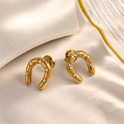 Orecchini a lobo da donna in acciaio inossidabile 304 con pavé di zirconi cubici.&nbsp;SA-CBAF36C-03G