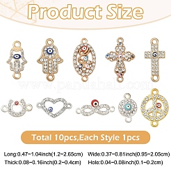 10 шт. 10 стиля звеньев/соединителей из сплава со стразами&nbsp;ALRI-YW0001-31