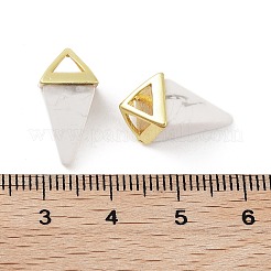 天然石ハウライトペンダント  金メッキの真鍮製金具が付いた三角形のチャーム  18.5mm  穴：2x3mm&nbsp;G-A222-02G-01