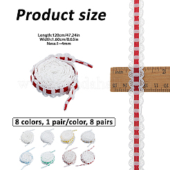 ポリエステルギンガムレース靴ひも 8組 8色  靴アクセサリー用  ミックスカラー  1200x16x1~4mm  1ペア/カラー&nbsp;AJEW-FH0009-18
