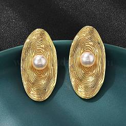 Овальные серьги-гвоздики из латунного АБС-пластика с имитацией жемчуга&nbsp;EJEW-S258-04G