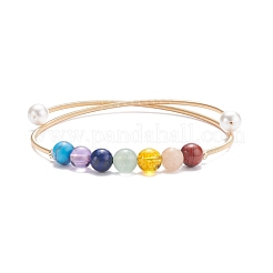 Bracelet jonc perlé rond 7 chakra avec pierres précieuses mélangées et perle coquillage&nbsp;BJEW-JB07839