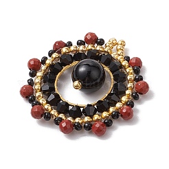 Pendenti in diaspro rosso naturale e onice nero (tinti e riscaldati) e perline di vetro intrecciate&nbsp;PALLOY-MZ00366-03